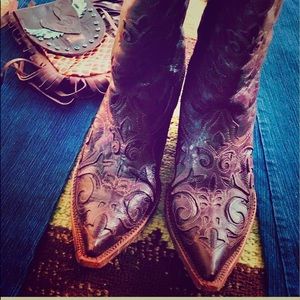 Corral Brown Vintage Lizard Overlay Boot